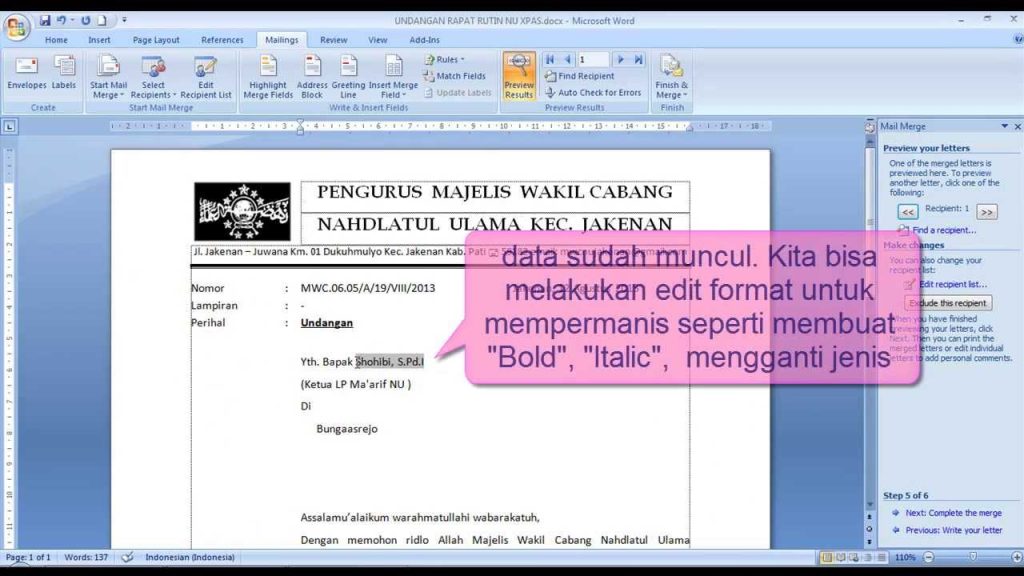 Cara Membuat Mail Merge di Word