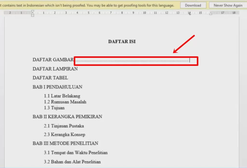 membuat daftar isi di word 2010